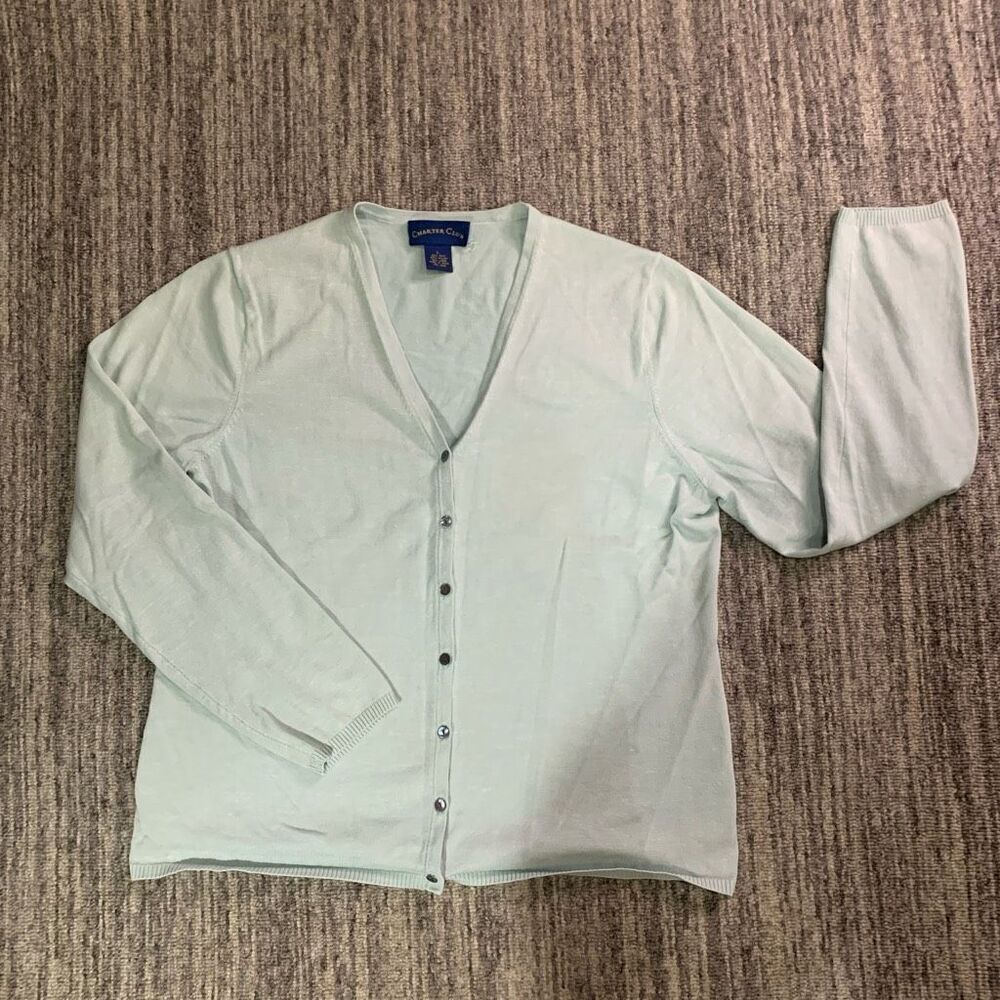 Charter Club Womens Size Large Silk Linen Button Front Cardigan Sweater‎ Green